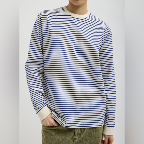 Tibi Navy and White Striped Long Sleeve Tee